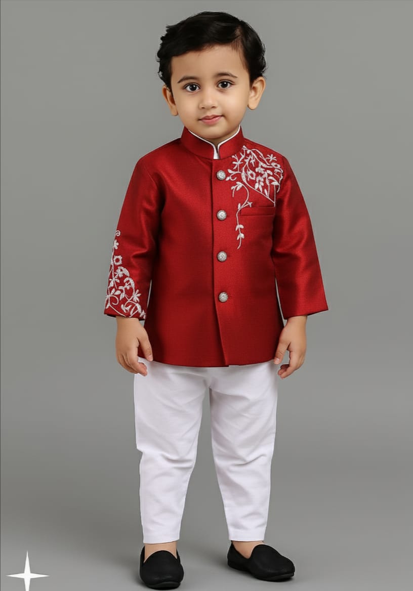Red Embroidered Jacket Set