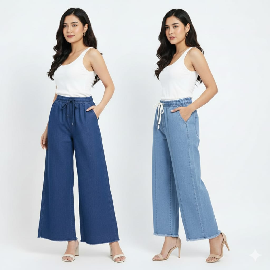 Wide Leg Denim Trousers