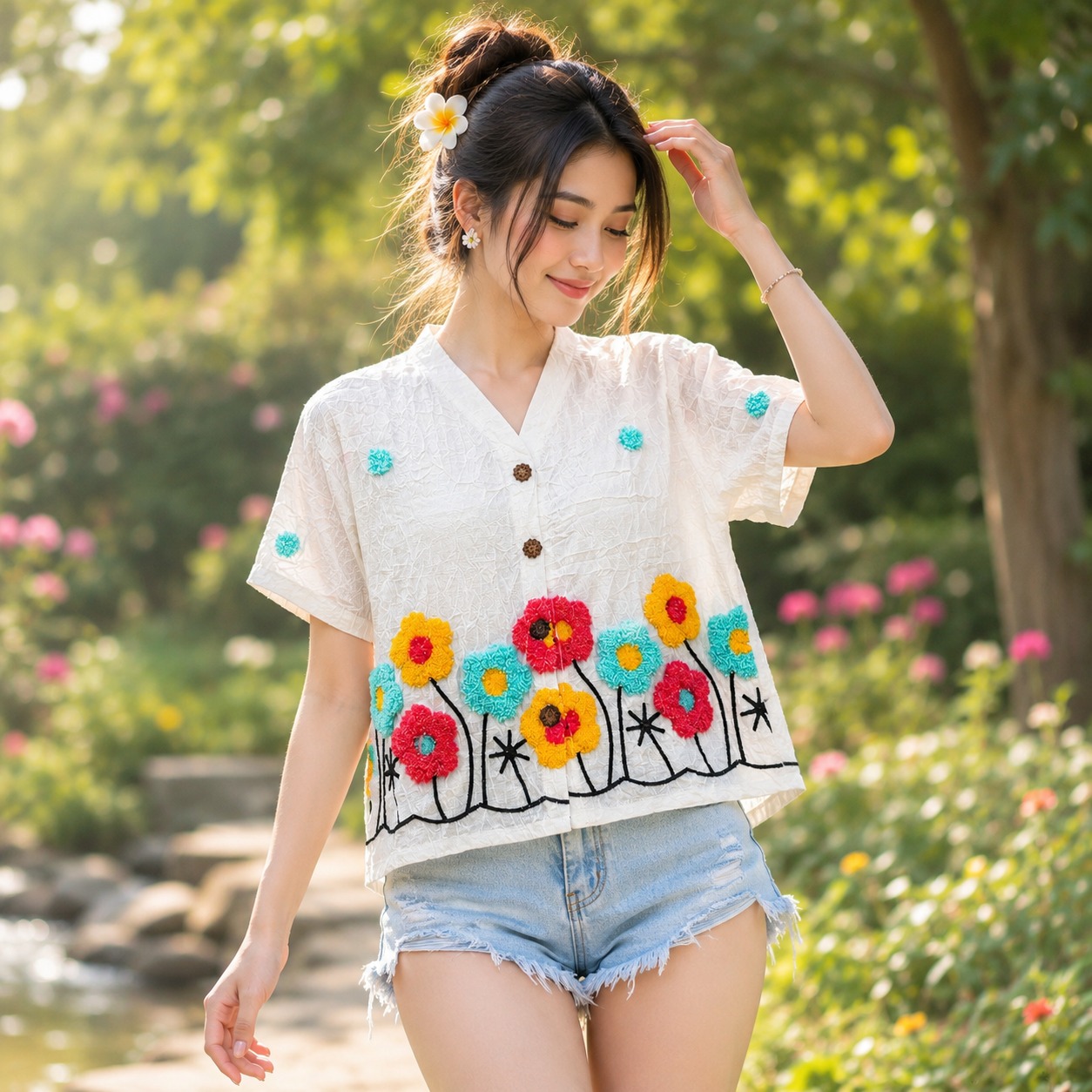 Embroidered Flower Top