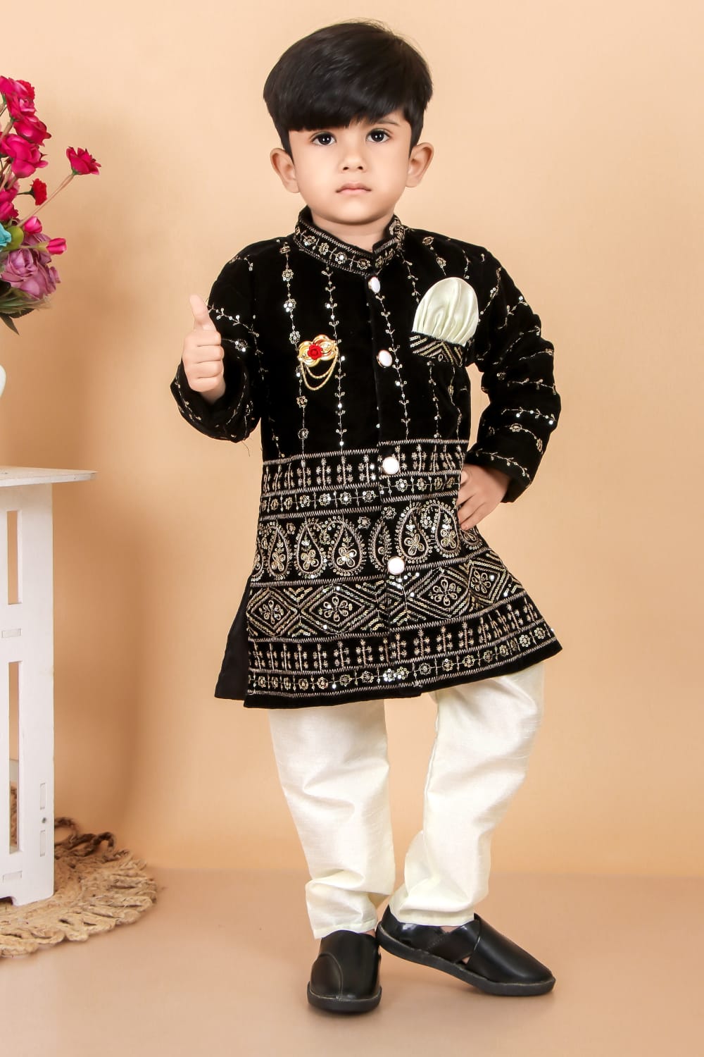 Black Velvet Sherwani Set
