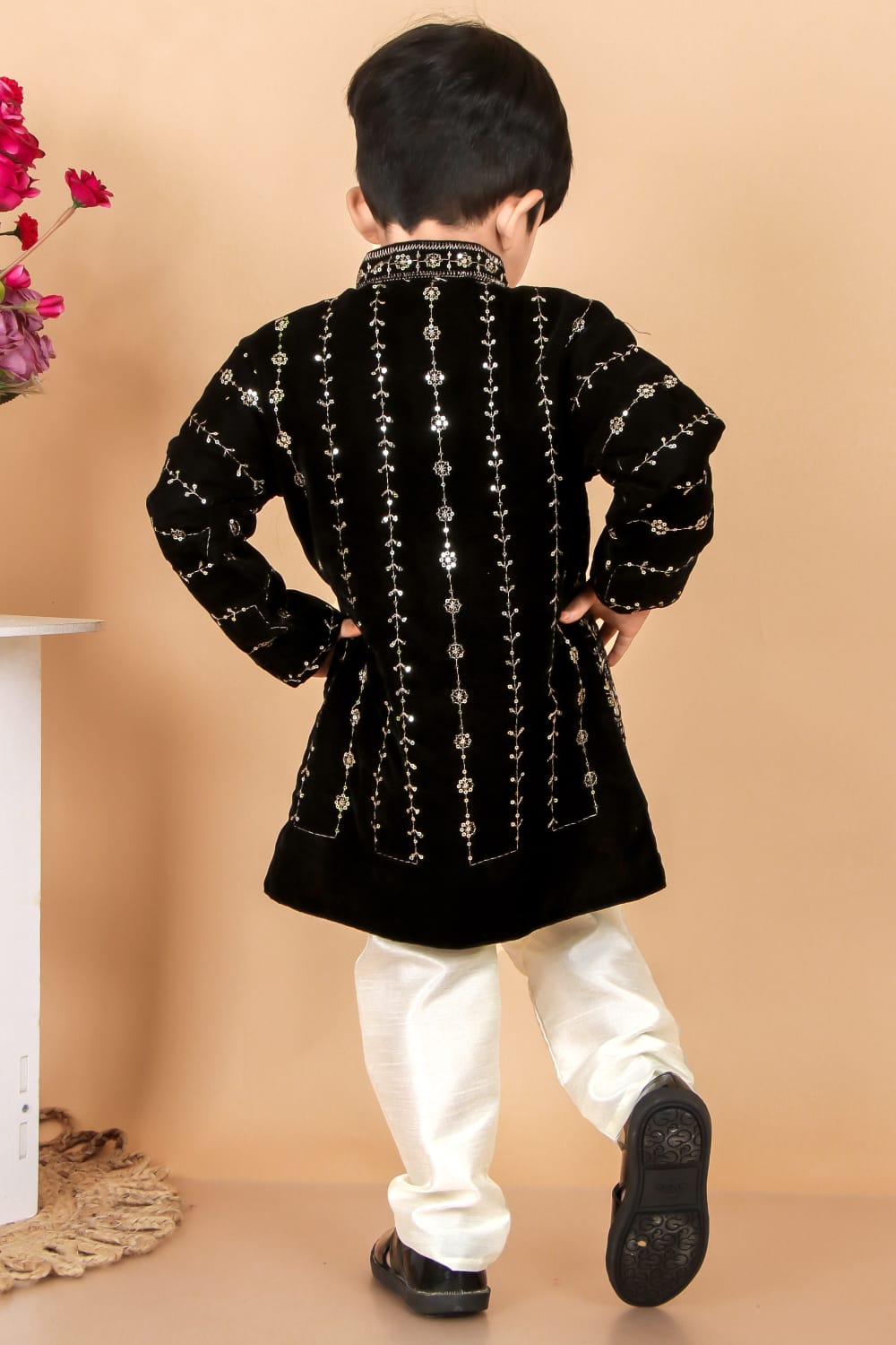 Black Velvet Sherwani Set view 2